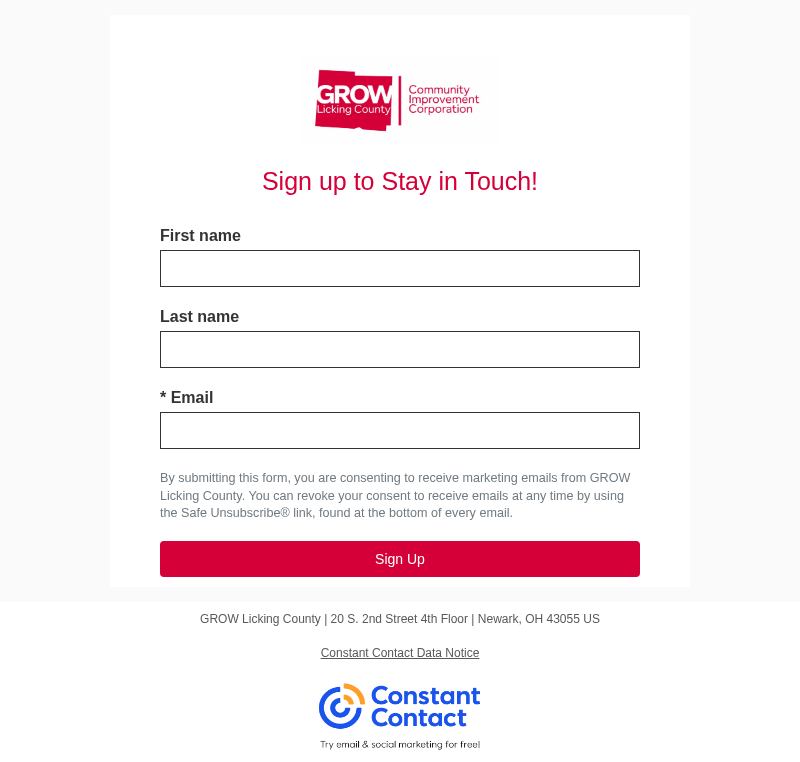 Newsletter Contact form - March 2026