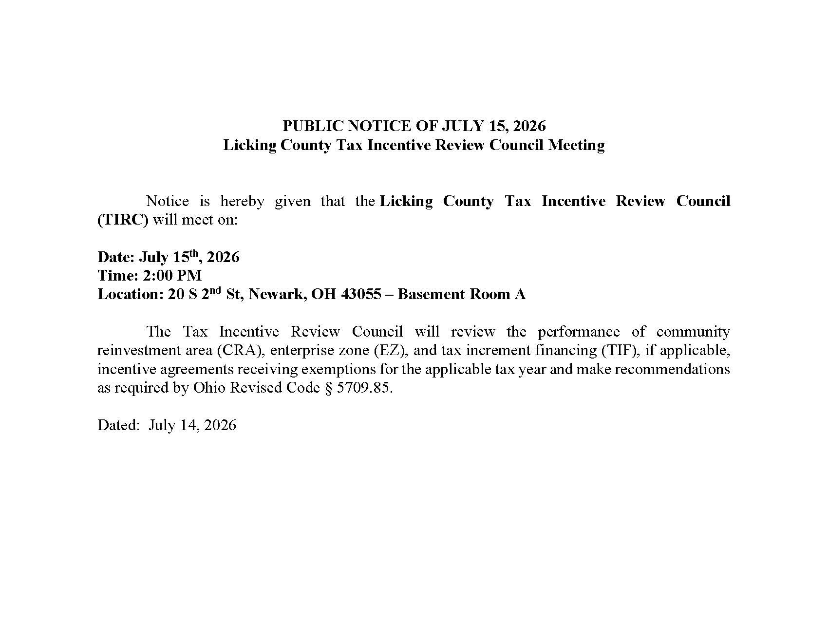 Public Notice for 7.15.26