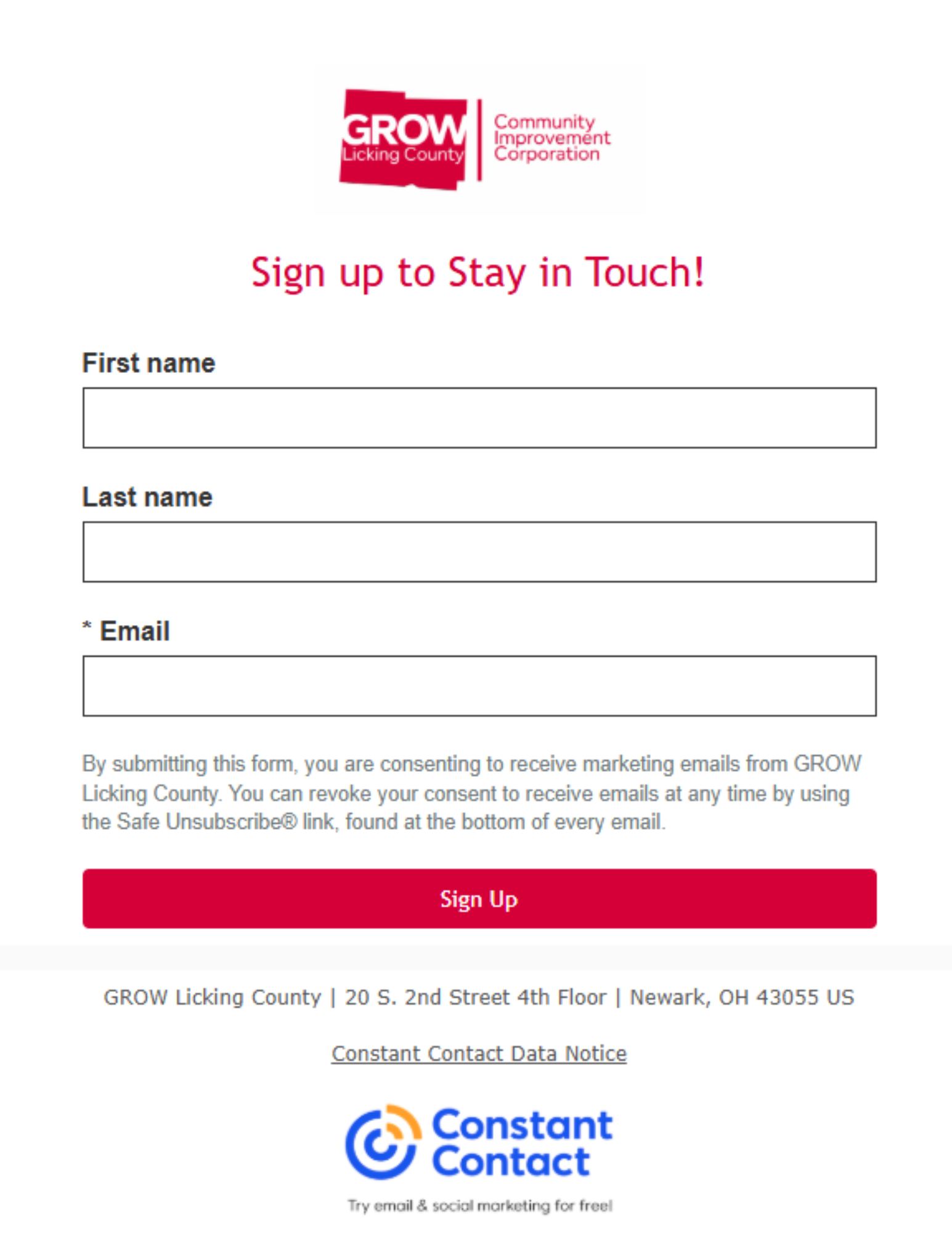 Sign up form cover
